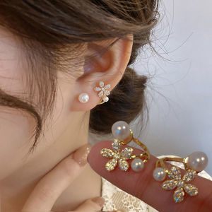 Korean Style Luxury Imitation Pearl Flower Stud Earrings Women Fashion Elegant Jewelry Wedding Ornaments[