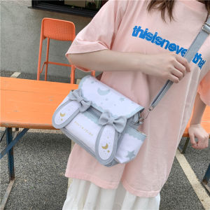 Cute Canvas Shoulder Bag with Butterfly Knot Japanese Uniform Style for Girls Student Versatile Crossbody Bag Soft Tote Bag