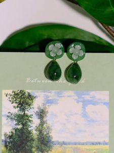 Original Design Green Waterdrop Earrings for Women No Piercing Required Vintage Chinese Style Fashion Jewelry Ear Decor