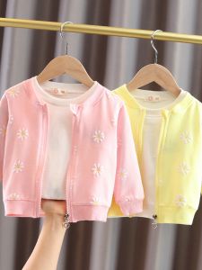 ฤดูใบไม้ผลิ ฤดูใบไม้ร่วง ผ้าฝ้าย เสื้อแจ๊กเก็ตแบบบางสําหรับสาวน้อย สไตล์ลำลอง คอกลม ซิป ปิดลายดอกไม้ เด็กทารก เสื้อผ้า