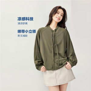 Giordano Outdoor Wear Black Tech Cool Feeling Tie Drape Loose Small Stand Collar Shoulder Insertion Shirt Jacket Women