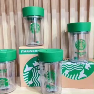 🥤แก้วน้ำสุดคิ้วท์ แก้ว Double wall เป็นแก้วพลาสติก 2 ชั้น พร้อมหลอดในตัว ขนาด 380 ml. (สินค้าหยิบคละลาย)