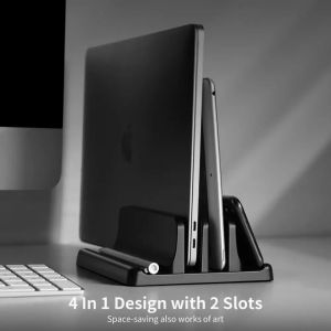 Plastic Vertical Laptop Stand Holder Adjustable Desktop Notebook Dock Space-Saving 3 In 1 computer stand
