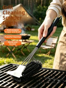 TAFUMAN | Stainless Steel Commercial BBQ Grill Cleaning Brush Long Handle