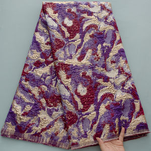 Vải Ren Jacquard Châu Phi Cao Cấp Màu Tím Vàng Đỏ Thêu Họa Tiết Hoa 100% Polyester Dùng Cho Váy Cưới Đồ Thủ Công Trang Trí Nhà Cửa