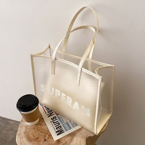 Spring Summer Large Capacity Womens Tote Bag Fashionable Handheld Single Shoulder Bag Transparent Versatile PVC Shopping Bag