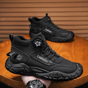 Casual Sporty Mens Martin Boots Waterproof Soft Bottom for Construction Work Wearable in Autumn Black Low Heel round Toe