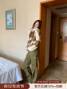 Cool Workwear Knee-Crinkle Denim Jeans High Waist Wide Leg Pants Retro Style Button Closure Cotton Fabric for Ladies