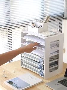 File Organizer Rack Shelf Desk Storage Rack 5 layers for Long bond Document Tray A4 Paper File Hard Copy /Bond Paper Holder 5 layer Sundries Table PVC Wood Desktop Book Magazine Desk Shelf Home Office Stationery Organizer Table Rack