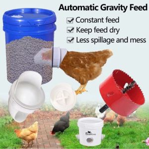 Poultry Chicken Feeder Hen Trough Gravity Farm Chicken Feed 3 Ports and Hole Saw Rainproof Feeder For Farm Coop Poultry