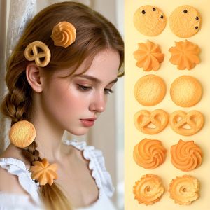 6/12 Pieces of Creative Imitation Cookie Hairpins Stylish and Versatile Sweet and Casual Outing Headwear for Girls