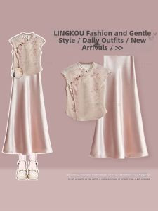 NUMEN BUTTON | Plus Size New Chinese Style Elegant Summer Womens Dress Suite