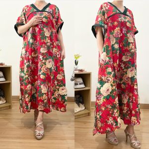 ECLAIRE 0IS Dress Midi Oversize Jumbo Bigsize Loose Floral Bunga Kasual imlek CNY Import laooa