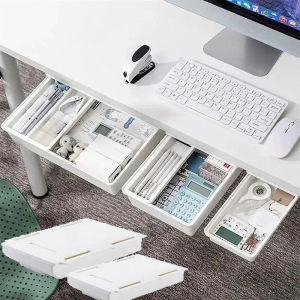 Hidden Storage Box SelfAdhesive Storage Drawer Box Under Desk Storage Holder Slidee Out Drawer Tray Sundries Stationery Organize