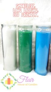 Flair LG Long Candle in Glass Plain Colored Smokeless Altar Prayer Candle Long Glass Candle (100hrs burn time) 21cm tall