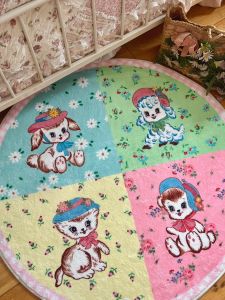 Retro Floral Cartoon Animal round Rug Original Sweet Home Vintage Style Home Decor Carpet for Bedroom Living Room Balcony