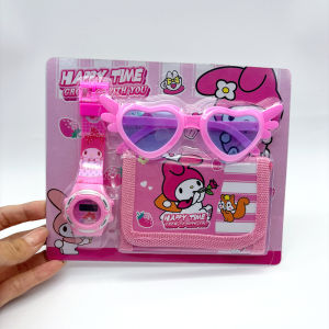 Fashion 3ps Unicorn Hello Kitty Girls Watch Kids with Wallet Glasses Cartoon Spiderman Watch Children Clock Toys set