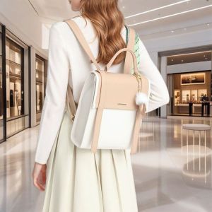 British Style Genuine Leather Backpack Womens Commuter Casual Computer Bag Fashionable Popular Large Capacity Soft Bag