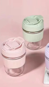 Indo 1866 -  Botol Tumbler Transparan / Tumbler Kaca Lucu 350 Ml dan 450 Ml / Tumbler Kopi Anti Tumpah