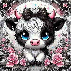 Huacan New 2024 Diamond Painting Animal Cow Full Round Square Diamond Mosaic Flower Rose Wall Decorative Pictures For Home