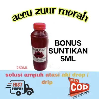 AIR AKI/ACCU ZUUR MERAH. AIR AKI BUAT NAMBAH AKI DROP SOAK DAN LEMAH ISI 250ML
