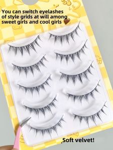 Natural Looking Plush Fake Eyelashes One Piece Black Stem Lightweight Airy Dog Series Beauty Tool Easy to Use Plastic Transparent Stem Artificial Fiber
