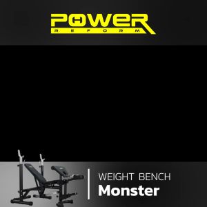 Power Reform เซ็ท เก้าอี้ปรับระดับ ม้ายกน้ำหนัก พร้อม ชั้นวางบาร์เบล รุ่น Monster + Barbell 1 นิ้ว 1.8m. + Dumbbell Black พรีเมี่ยม กล่อง 55 KG