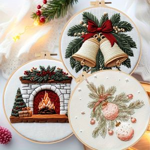 A complete Christmas embroidery set suitable for beginners - DIY hand embroidery including bells fireplaces colorful balls