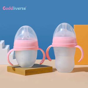 Newborn Silicone Baby Bottle Anti-Colic Anti-Choking Wide Neck with Handles  BPA-Free Soft Bottle  150ml/240ml Green Pink