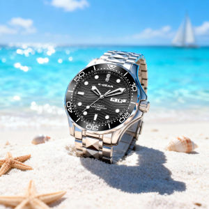 Đồng Hồ Đeo Tay Cơ Khí Tự Động Dành Cho Nam X-GEAR Viền Bằng Thép Không Gỉ Bằng Gốm Sứ Đồng Hồ Đeo Tay Chống Nước Có Kim Dạ Quang Với Các Đánh Dấu Số Ả Rập