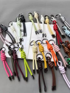 Creative Handwoven Knot Car Couple Gift Keychain Mobile Phone Rope Bag DIY Hanging Decoration Accessories Zinc Alloy Leather