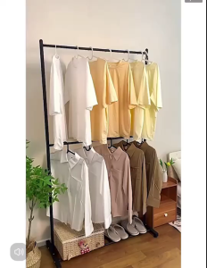 ราวตากผ้า 2 ชั้น ราวแขวน 60-150cm รางตากแข็งแรง สีดำ/สีขาว ราวเเขวนผ้าเหล็ก