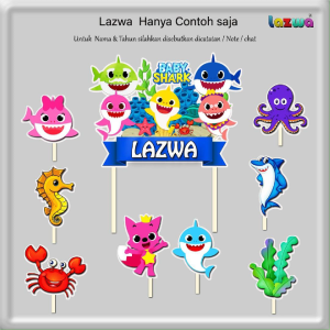 Topper cake custom nama baby shark hiasan kue & buket