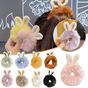 Korean Plush Rabbit Ear Hair Scrunshies for Girls Candy Color Cute Horsetail Ball Hair Rope Kids High Elastic Rubber Band Ponytail Holder