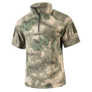 Mens Shirts Tactical Short Sleeve Golf Performance Shirts Lightweight Outdoor Tops Combat Shirt with Zipper Military Clothing