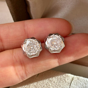 Pure Silver Flashing Rose Cut Diamond Womens Earrings Beautiful Unique Fashionable New 2025 Autumn Winter Ear Jewelry