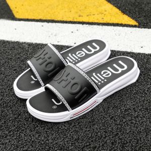 Breathable Slip-On Mens Sandals Summer Trendy Flat Slippers Anti-Slip Casual Thick Bottom Plastic Upper Footwear for Youth
