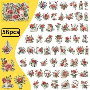 56Pcs Rose Transparent PET Stickers Beautiful Waterproof Decals for Laptop Phone Case Journal Luggage Gift