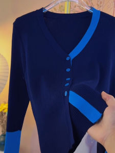 YUFUQING | European Style Spliced Knitted Cardigan Long Sleeve V-Neck Inner Shirt Base Layer Autumn New Plus Size Age Reduction