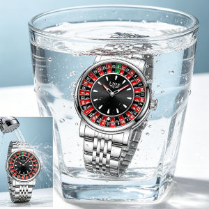 LIGE | LIGE Fashion Brown Leather Men Watch Rotating Dial Las Vegas Roulette Desktop Theme Watch Men Waterproof Luminous Clock Watches