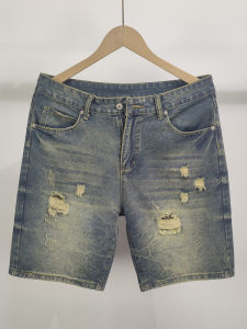 Retro Washed Loose Fit Mens Denim Shorts Summer Trendy Brand Water Washed Five-Point Shorts Vintage Nostalgia Yellow Mud Dye Pants