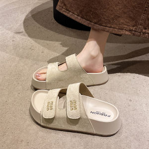 Womens Thick Heel Flat Sandals Summer Outdoor Fashion High-End Sensation 2025 New Outing Flat Bottom Birkenstock Slippers