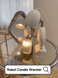 [Ready Stock] [Robot] Scented Candle Warmer Lamp Electric Candle Burner Heater Battery Melting Wax  2 /3 Wick Candle Cute Cheap Fragrance Malaysia 3 Pin Plug Dimmable Adjustable Brightness LED Light Night Sleep Bedroom Bedside Table Desk Decoration Gift