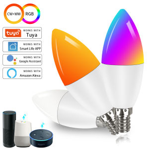 Tuya E14 WiFi Smart Light Bulb 220V 5/7/9W Brightness Adjustment APP Connection Alexa Google Voice Control RGB Light Bulb
