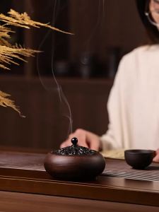 MEIZHENXIANG | Black Sandalwood Incense Burner with Lotus Design