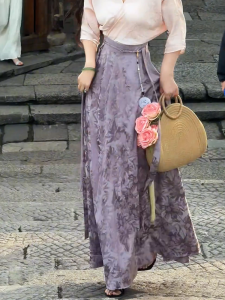 MANMI | Chân Váy A-line In Hoa Tím Elegance Dài Phong Cách eo Cao
