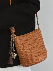 jpj | Handcrafted Tannery Leather Bucket Bag Soft Shoulder Commuter Bag Versatile Handwoven Tote Crossbody Bag For All Seasons