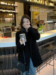 Pusumede Black Imitation Fur Cotton Padded Thickened Suit Lamb Wool Outwear Female Stylish Heattech Loose Overcoat