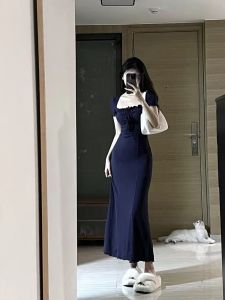 Dress Navy Blue Basic Bodycon SquerNeck Short Sleeve - G029