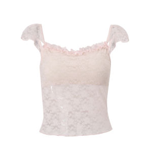 Sweet And Spicy Girl Pink Lace Trim Camisole Tank Top Womens Slim Fit Short Style Small Size Womens Top for Winter